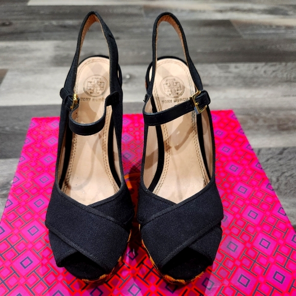 Tory burch black ocelot leopard wedge - Picture 1 of 6